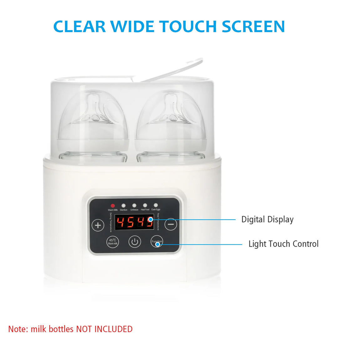 Digital baby food heater & bottle warmer with defrost function for breast milk & baby meals.