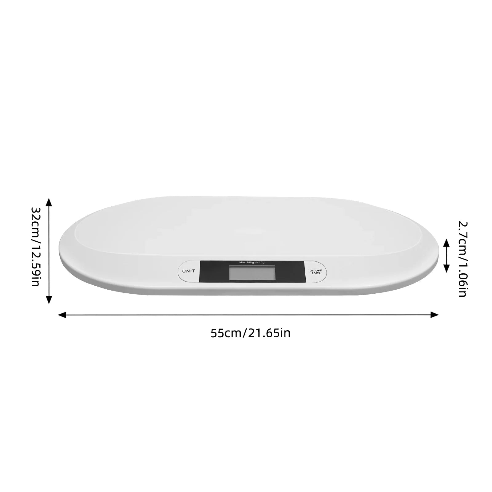 Ergonomic digital baby scale showing a measurement, essential nursery tool for accurate infant and pet weight.