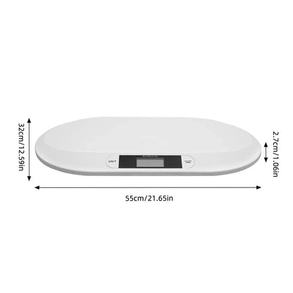 Ergonomic digital baby scale showing a measurement, essential nursery tool for accurate infant and pet weight.