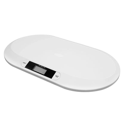 Newborn baby resting comfortably on a digital weight scale, demonstrating accurate infant growth tracking and baby health.