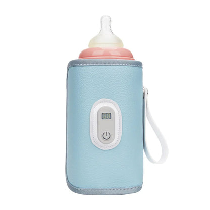 Digital milk bottle warmer, portable USB heating cover for baby feeding on-the-go
