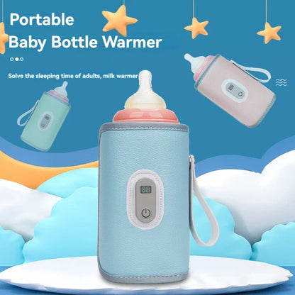 Portable bottle warmer with digital display, insulated cover for baby milk heating