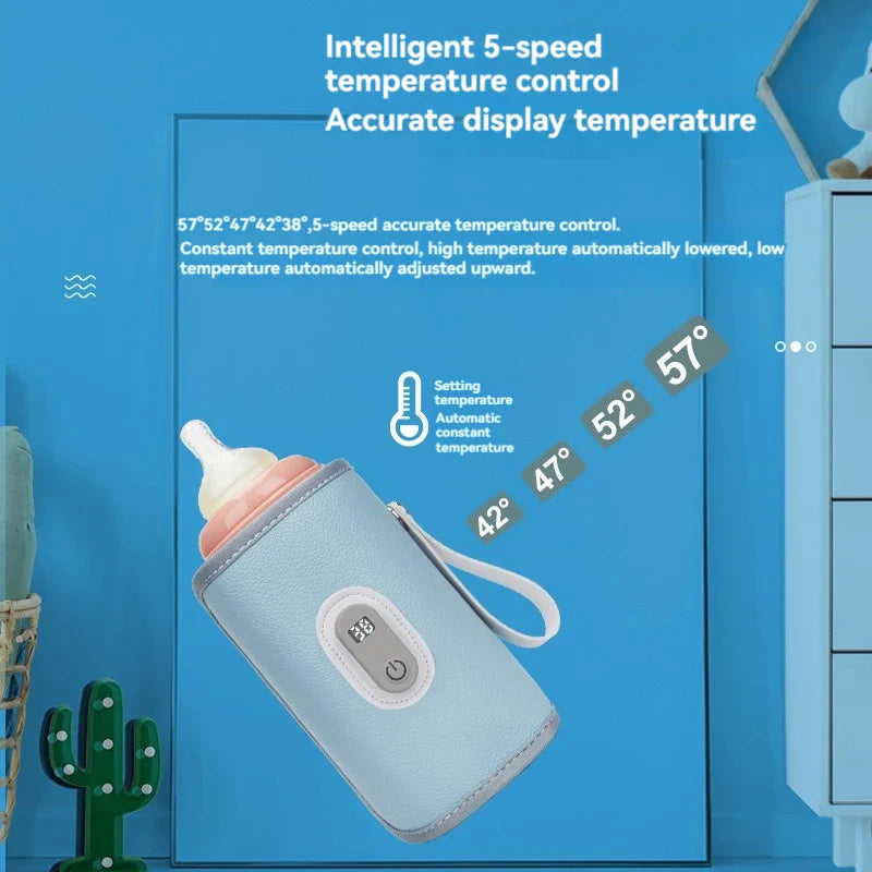 Insulated bottle warmer sleeve with digital interface, perfect for on-the-go feeding