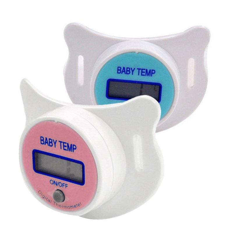 Infant digital pacifier thermometer displaying temperature, a key baby health essential.