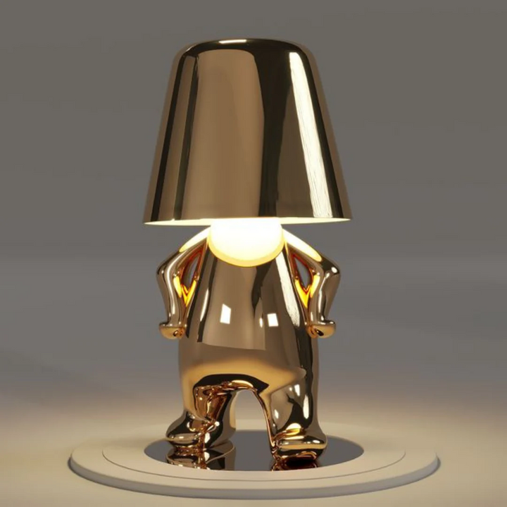 Touch dimmable table lamp with playful artistic resin design. Portable, creative mood lighting solution.