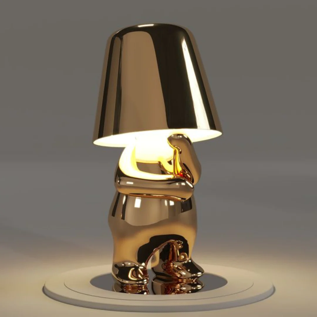 Playful artistic resin table lamp. Dimmable, portable, and wireless for versatile mood lighting.