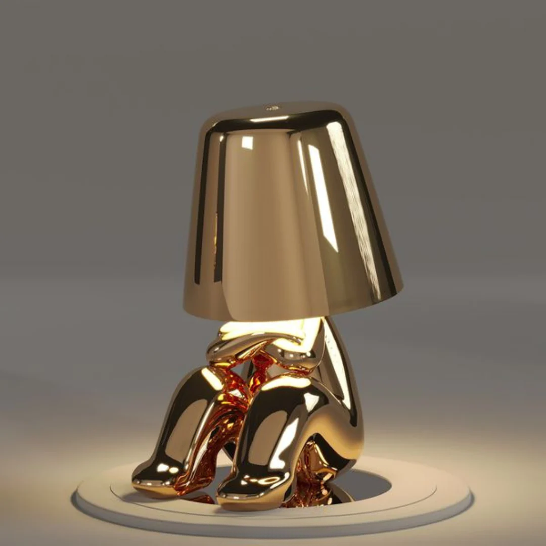 Artistic dimmable touch lamp. Playful resin design, wireless & portable for creative mood lighting.