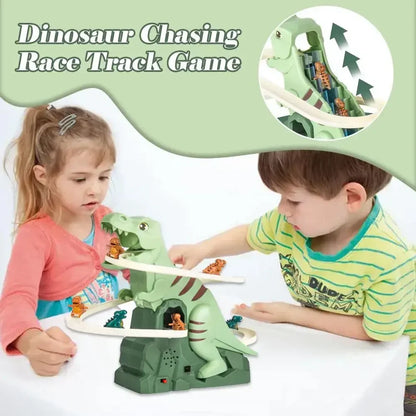 Dino Adventure Slide Toy with music & lights in a child's room, showing its engaging action toy features and size.