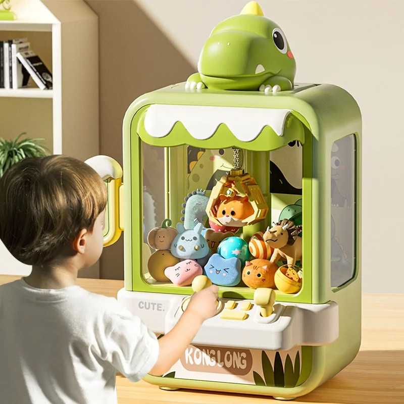 Dino Mini Arcade Claw Machine for kids, promoting motor skills and interactive play, ideal birthday gift.
