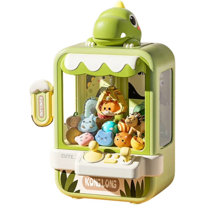 Colorful mini claw machine for children, featuring cute dinosaur design, perfect for fun and skill development.