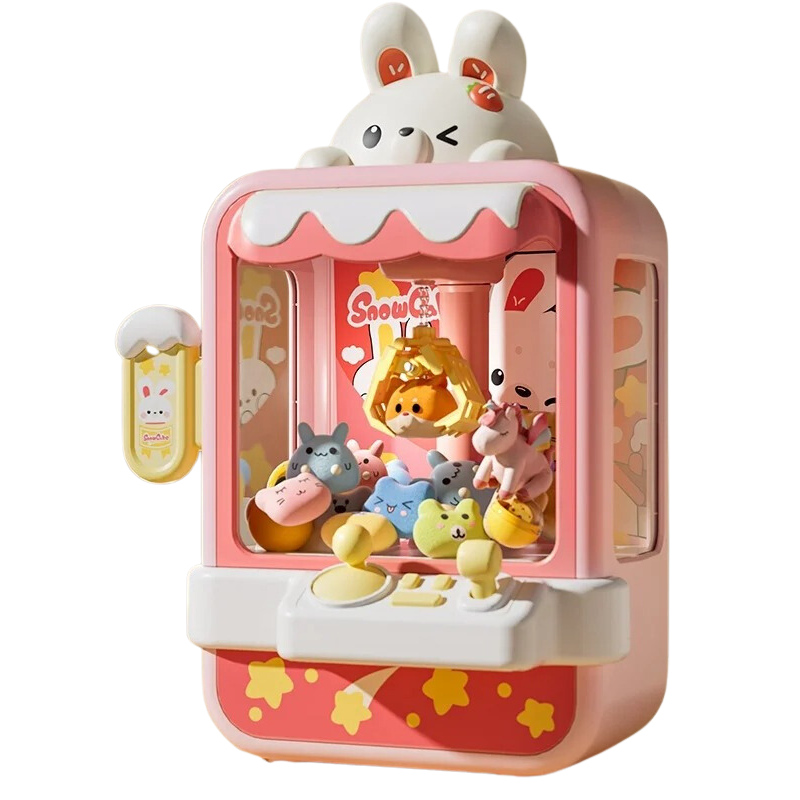 Children playing with a vibrant mini arcade claw game, an engaging toy improving coordination and focus.