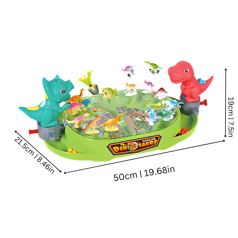 Kids playing DinoClash interactive dinosaur battle game, 2 toy dinosaurs battling on a living room floor