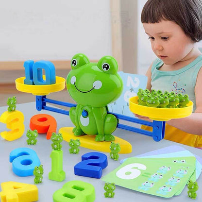 Dinosaur balance scale toy with counting weights for early math learning in preschoolers