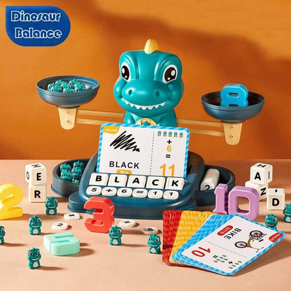 Complete set of dinosaur balance scale with numbers and counting pieces for kids
