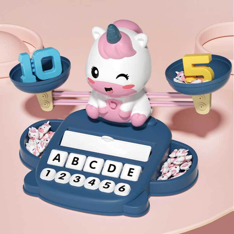 Unicorn themed balance scale promotes math skills and kids' activity through play