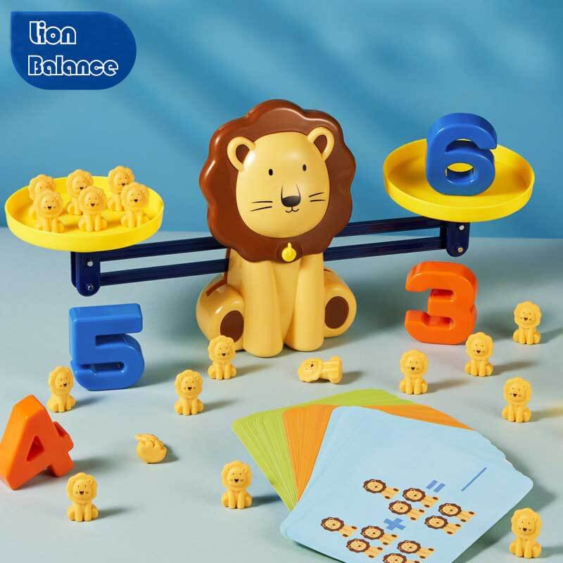 Brightly colored animal balance scale toy set for interactive math and counting