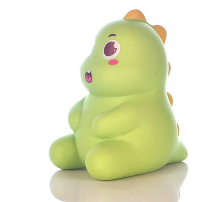 Collection of colorful kids' water spray bath toys, including dinosaur and unicorn designs