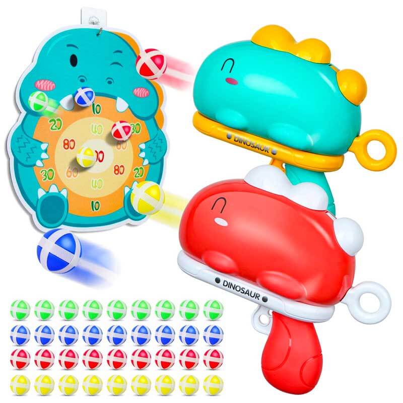 Dinosaur launcher toy set with sticky balls & fabric target for kids' indoor/outdoor play