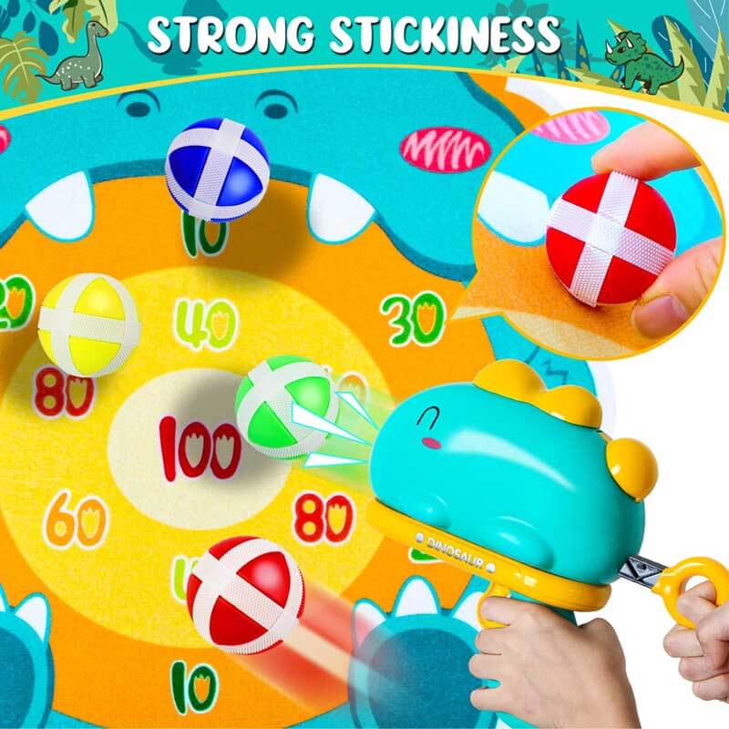 Fabric target board with multiple sticky balls attached, showcasing kids' accurate aim