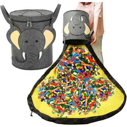 Elephant-themed kids' toy storage basket that unfolds into a play mat. Ideal for baby toys.