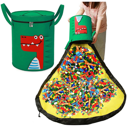 Lion animal design kids' play mat and toy organizer. Durable portable storage for children's room.