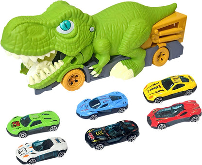 Dinosaur toy garage playset with toy cars, ramps, & T-Rex for imaginative play, ages 4+