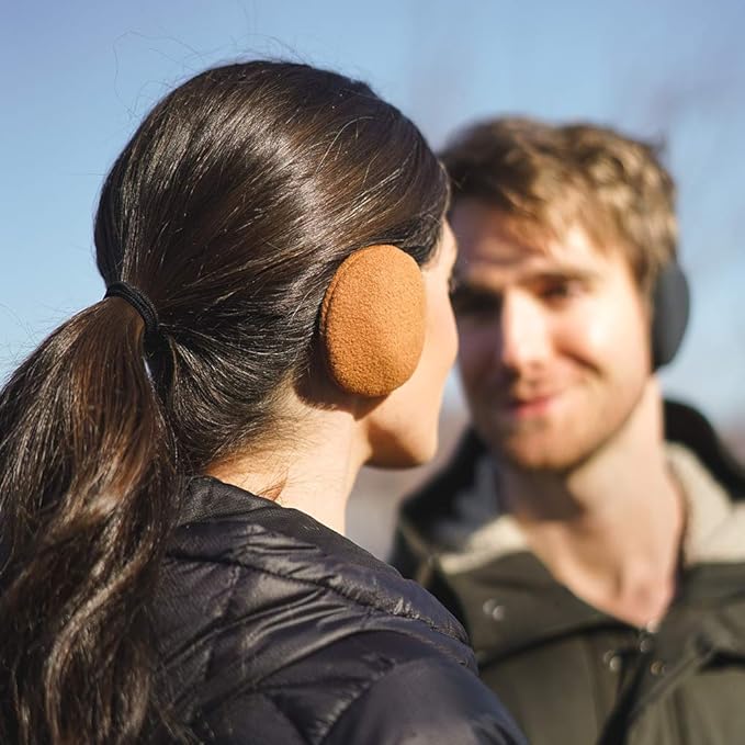 Portable bandless ear warmers, perfect for men & women seeking discreet ear protection in winter.