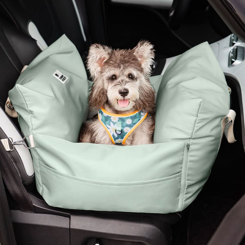 Secure dog car travel booster with safety belt & non-slip design for peace of mind.