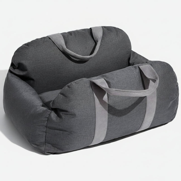 Portable dog booster seat with safety belt, ideal for various car models.