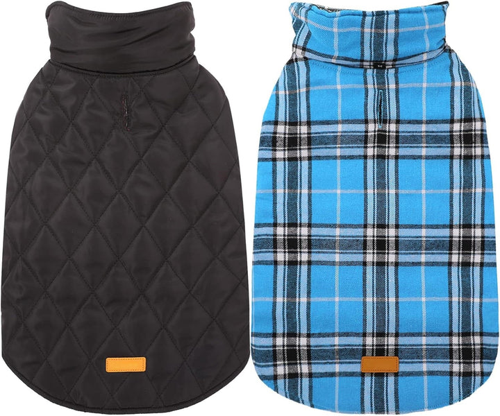 Dog's reversible British check waterproof winter coat for warmth and style.
