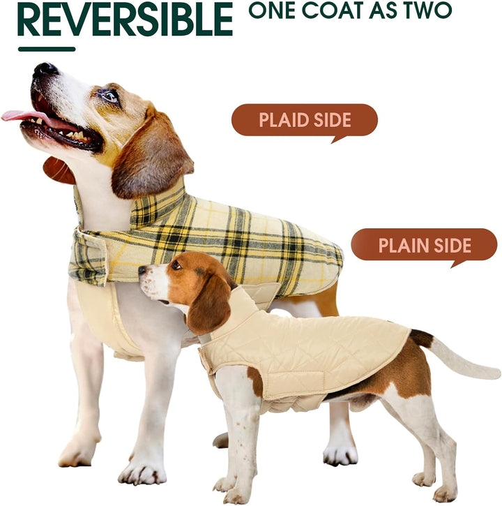 Cozy reversible winter dog coat, waterproof and featuring a classic British check.
