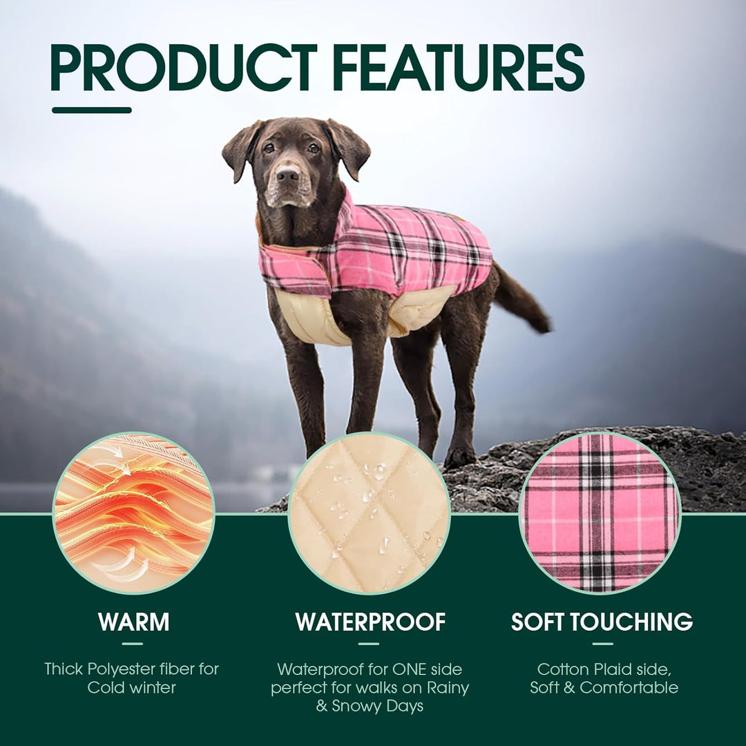 Keep your furry friend dry & warm with this reversible British check waterproof dog jacket.
