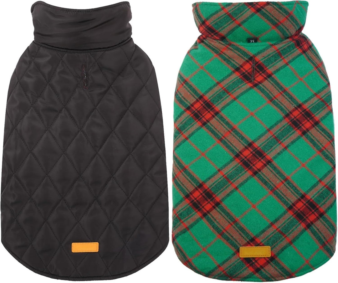 Warm waterproof dog vest, reversible design in a stylish British check print.