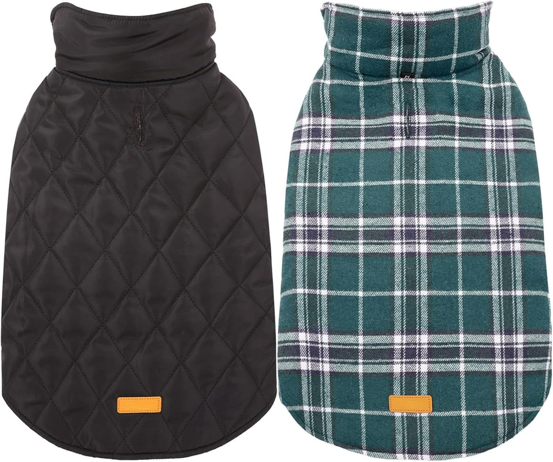 Pet apparel: Reversible British check dog coat, perfect for cold, wet weather.