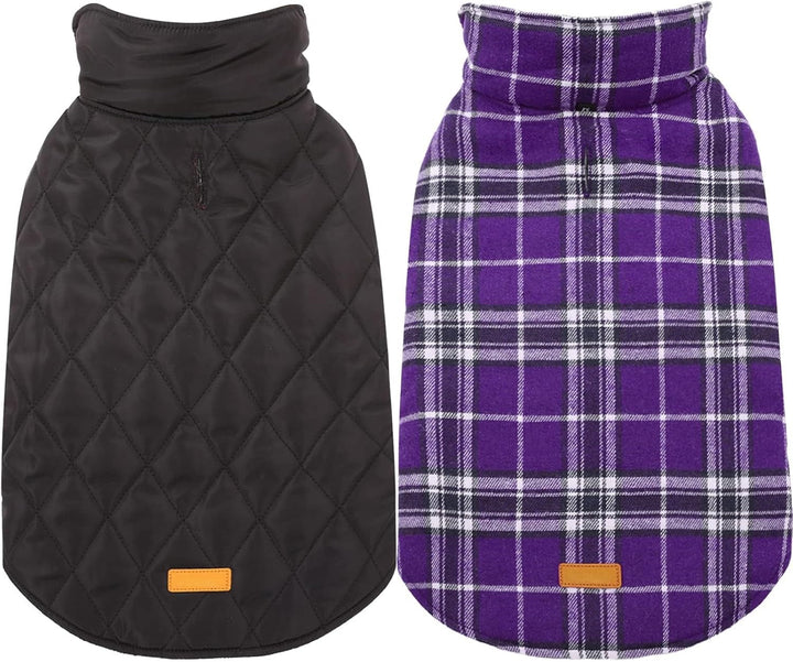 Stylish British check reversible dog coat for winter adventures and outdoor fun.