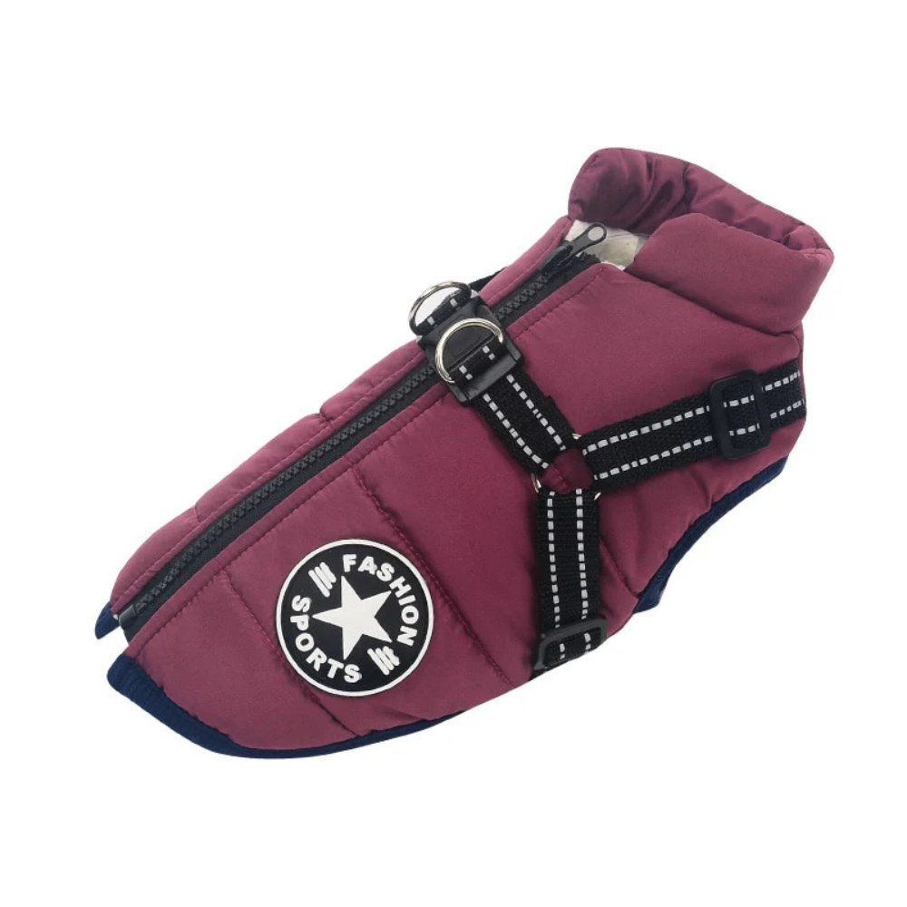 Stylish DryPaw animal jacket: Waterproof dog coat with integrated harness for all cold weather.