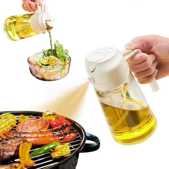 Olive oil sprayer and pourer, 15.9 fl oz glass dispenser for cooking & salad prep.