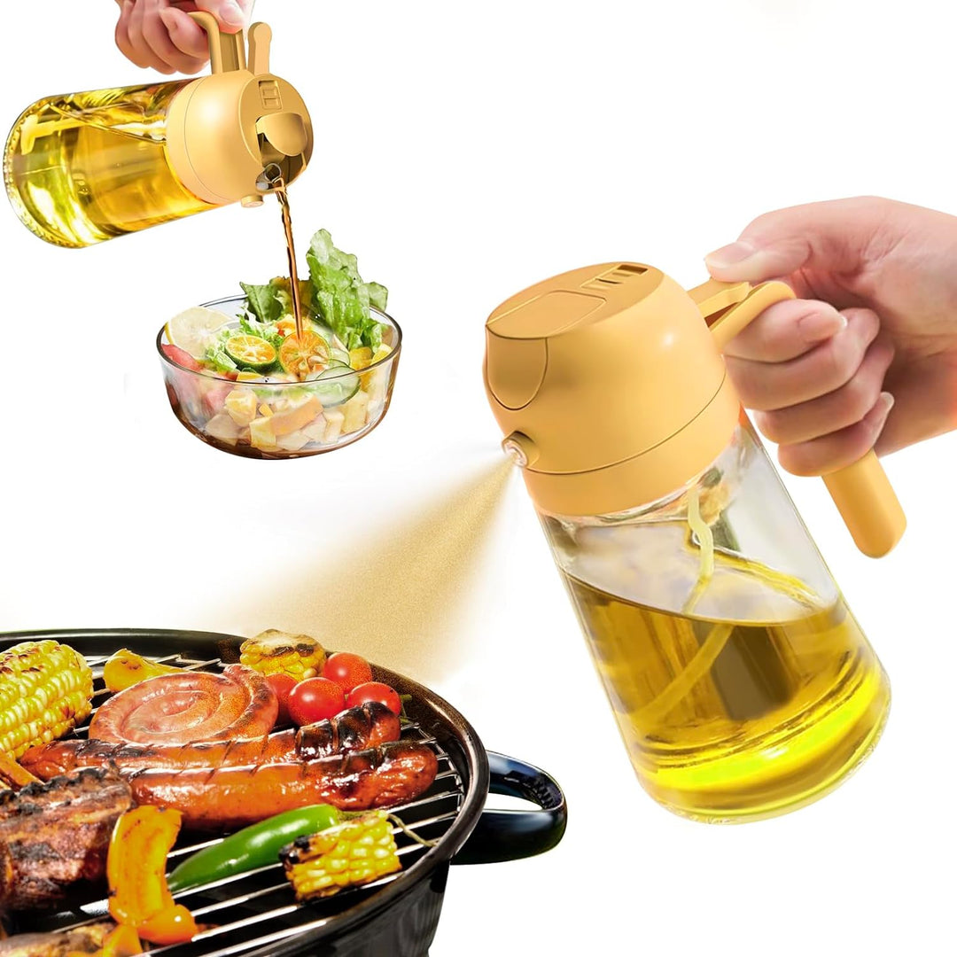 Versatile glass oil mister & pourer, 15.9 fl oz for controlled, healthy cooking oil dispensing.