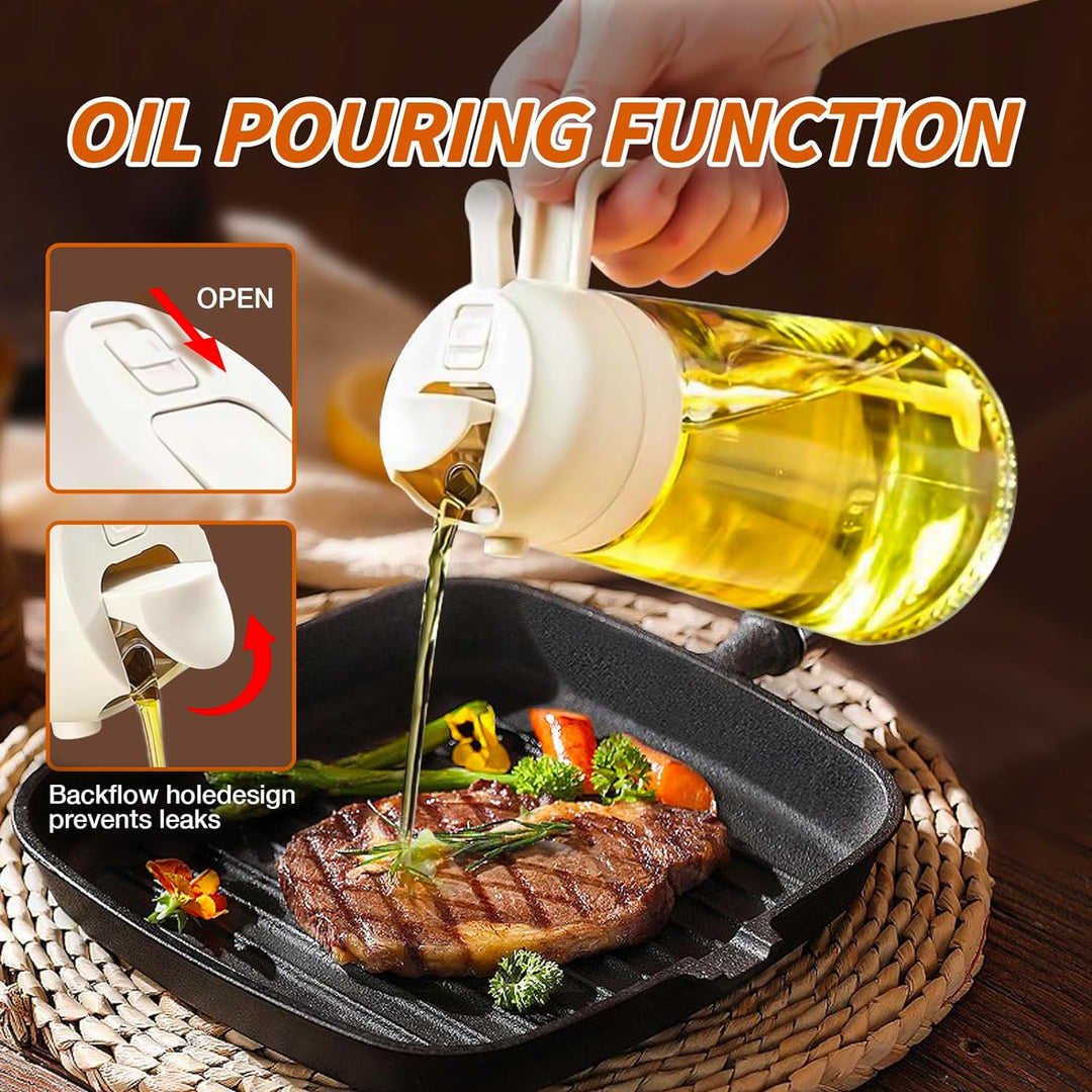Modern 15.9 fl oz glass oil bottle, a kitchen tool for precise spraying and pouring.