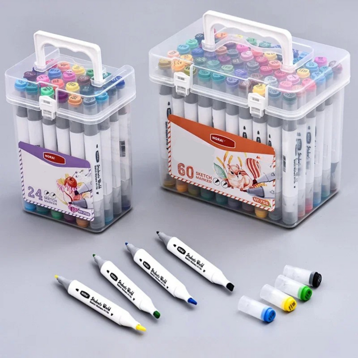 Washable art markers with dual tips (fine & broad) for versatile drawing and coloring