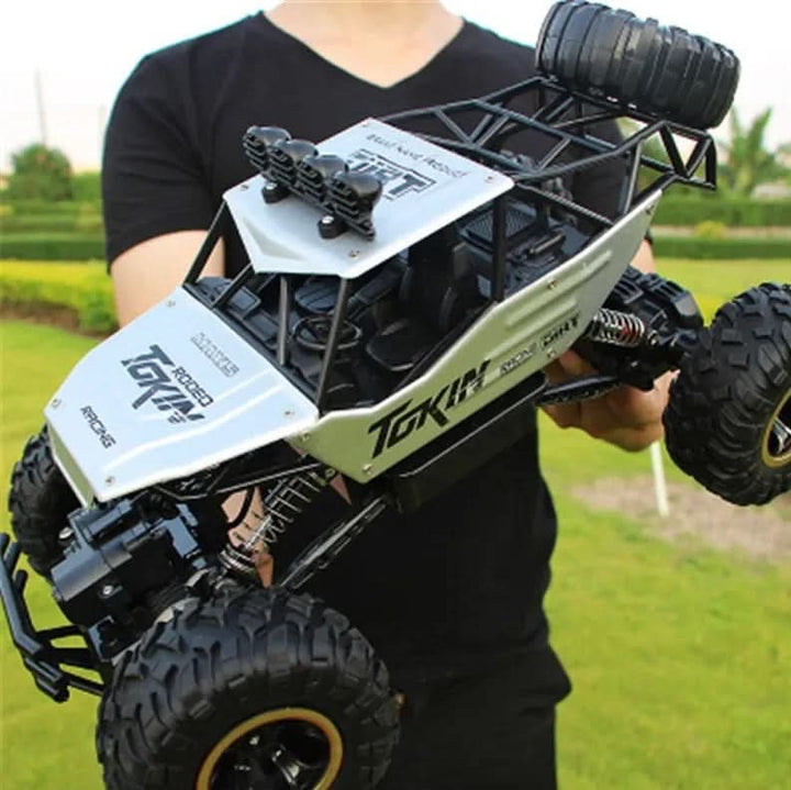 Powerful electric RC monster truck, long-lasting battery for extended off-road adventures.