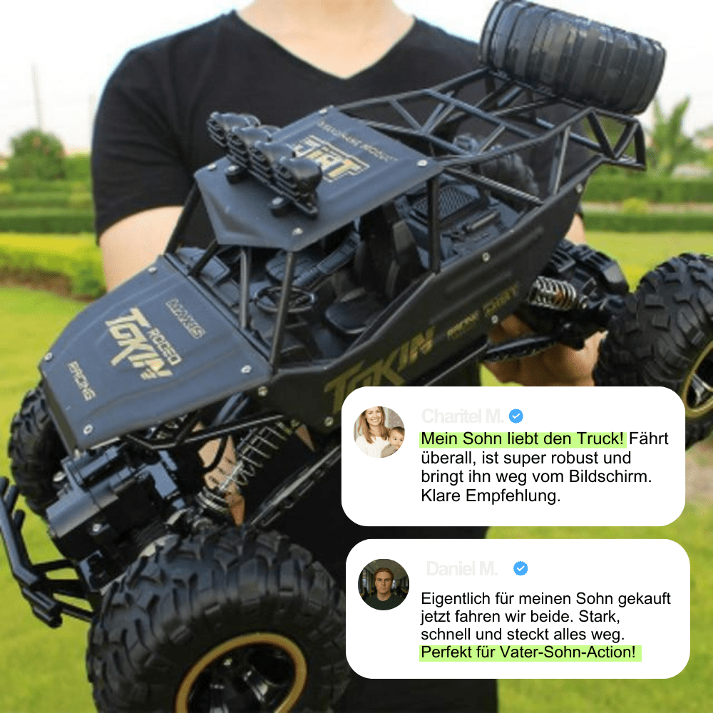 Tough all-terrain RC monster truck, built with durable materials for extreme off-road play.