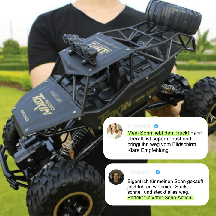 Tough all-terrain RC monster truck, built with durable materials for extreme off-road play.