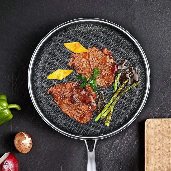 Versatile non-stick stainless steel frying pan, a durable kitchen essential for easy, healthy cooking.