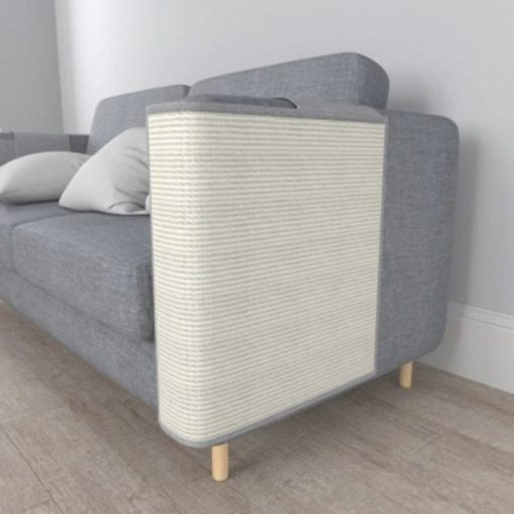 Sofa armrest protector cover for cats, featuring a sisal scratch shield. Prevents furniture damage from feline claws.