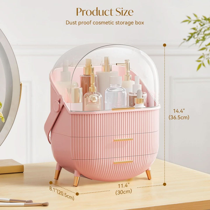 Elegant vanity top makeup organizer, waterproof and dustproof for complete protection.