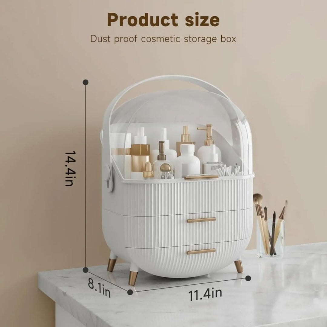Keep cosmetics safe: clear dustproof makeup organizer with secure lid.