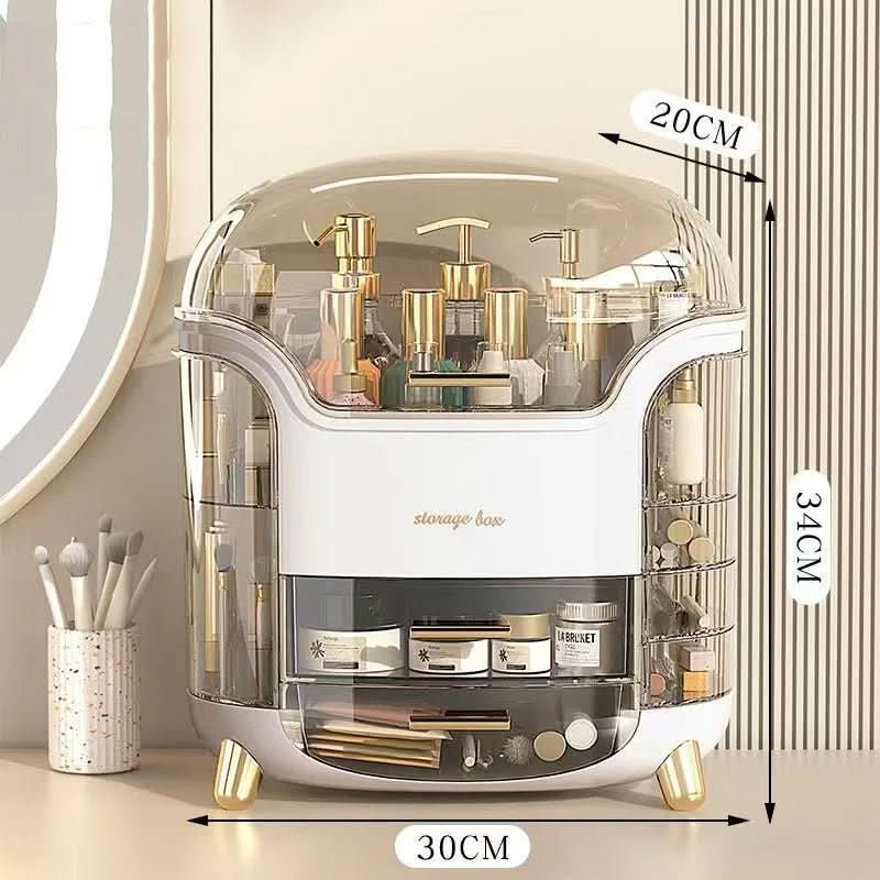 Clear dustproof makeup holder, keeps brushes and palettes protected and organized.