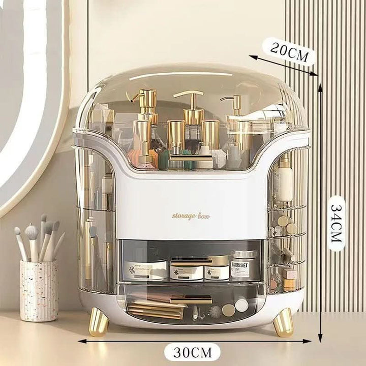 Clear dustproof makeup holder, keeps brushes and palettes protected and organized.