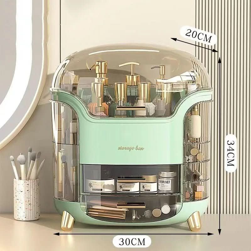 Multi-layer dustproof cosmetic organizer, clear design, perfect for vanity display.